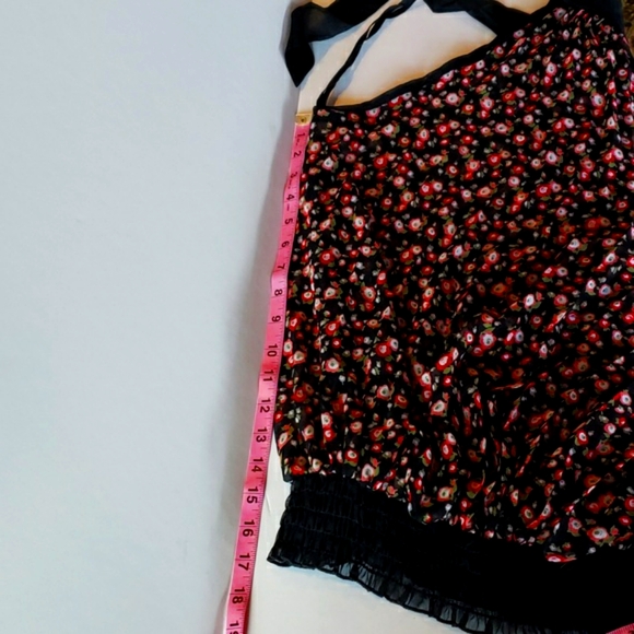 ICE VANILLA Sheer Blk/Red Floral Halter Top with Elastic Waist - Picture 10 of 12